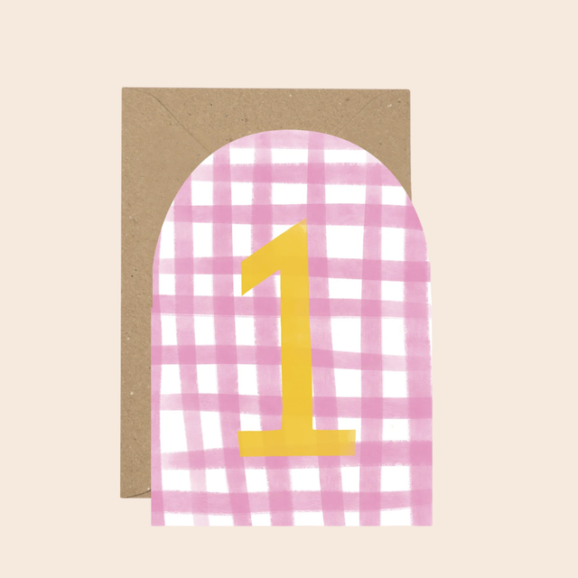 1st Birthday Pink Gingham Card
