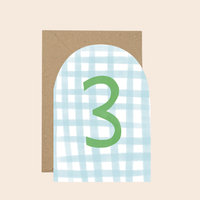 3rd Birthday Blue Gingham Card