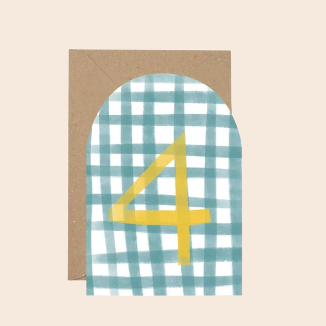 4th Birthday Blue Gingham Card