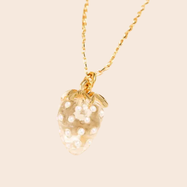 Gold Glass Strawberry Charm Necklace