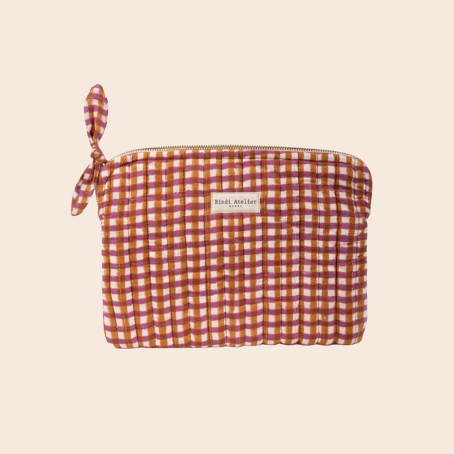 Tara Camel Gingham Flat Pouch