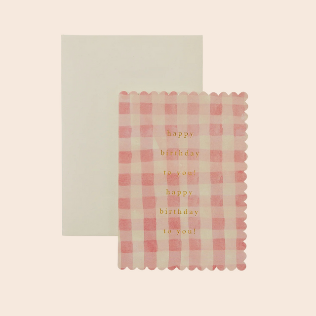 Pink Gingham Birthday Scallop Card