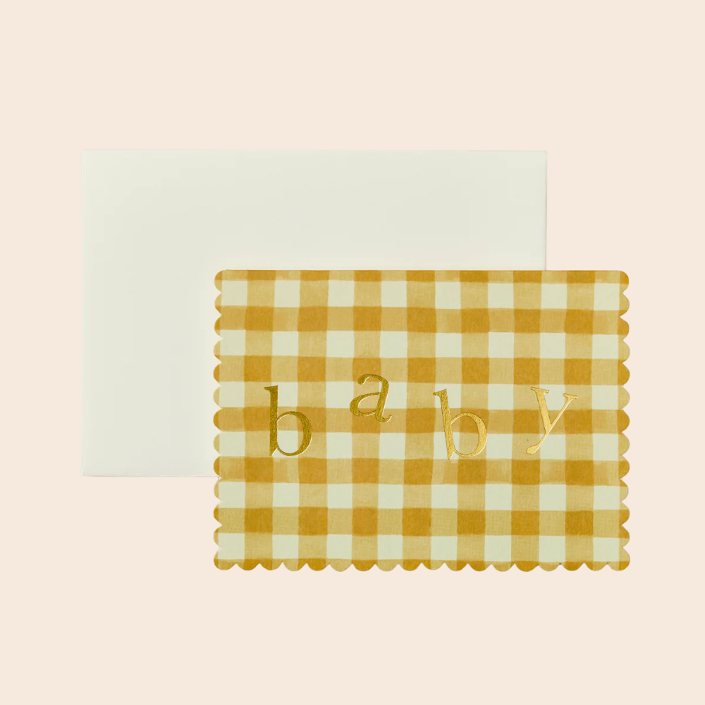 Baby Mustard Gingham Scallop Card