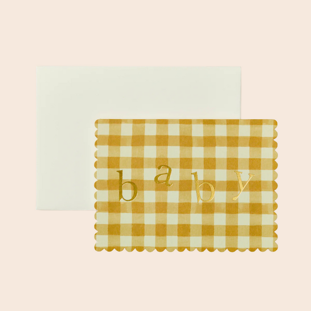 Baby Mustard Gingham Scallop Card