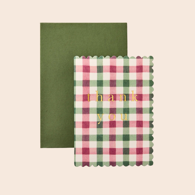Pink & Green Gingham Thank You Card