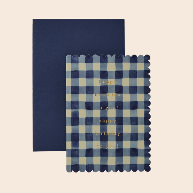 Blue Gingham Birthday Card