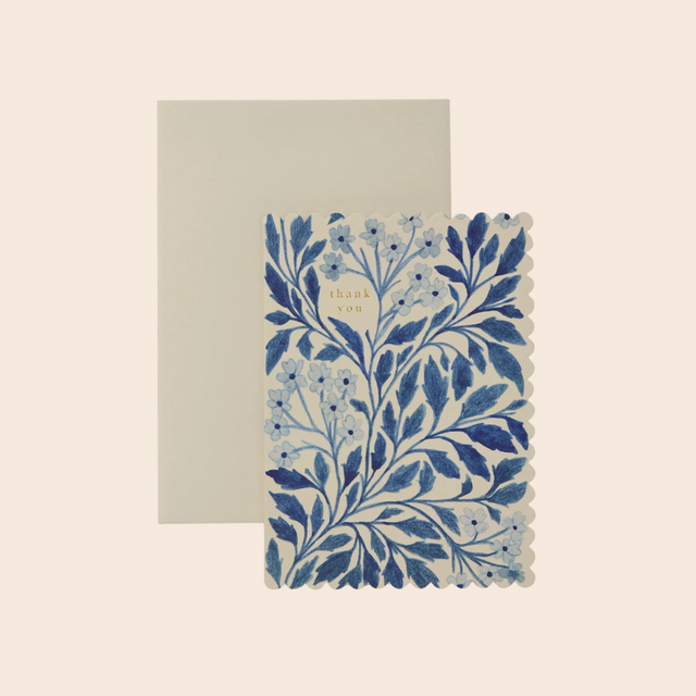 Blue Flora Thank You Card