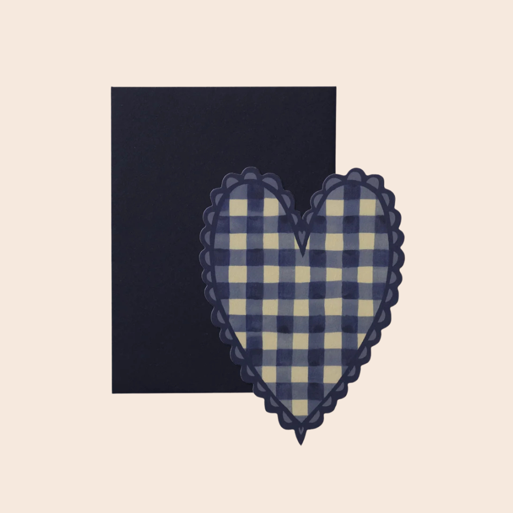Blue Gingham Heart Mini Card