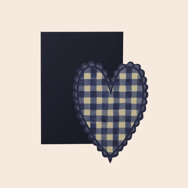 Blue Gingham Heart Mini Card