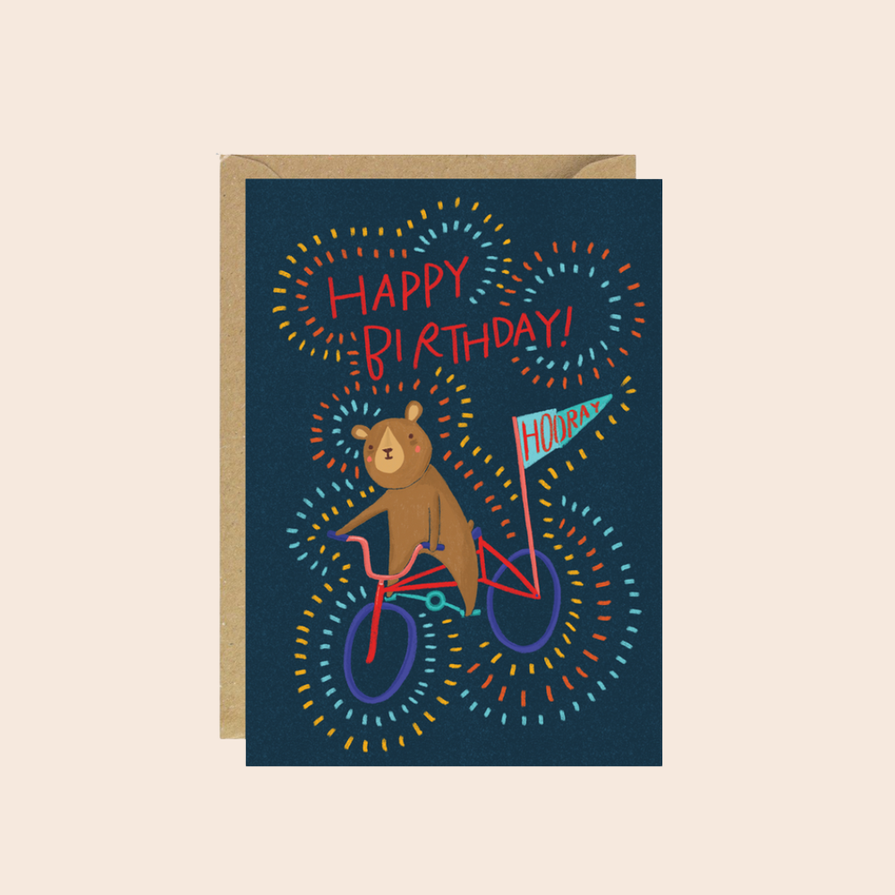 Birthday Bear On Bike Card