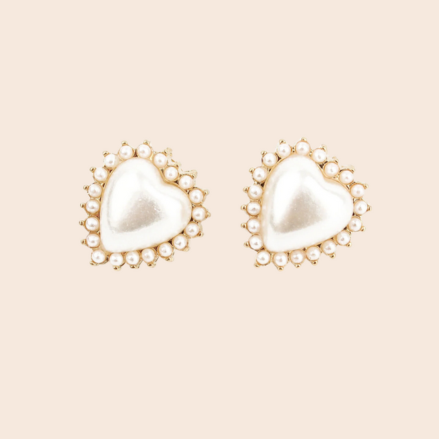 Pearly Gold Heart Stud Earrings