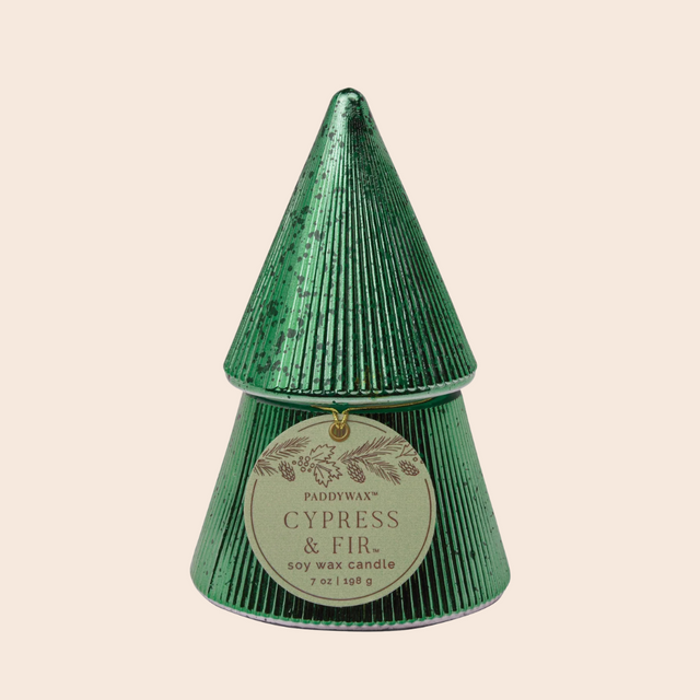 Metallic Green Stacked Tree Candle