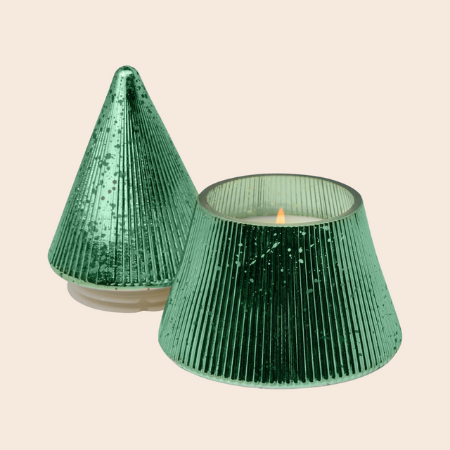 Metallic Green Stacked Tree Candle