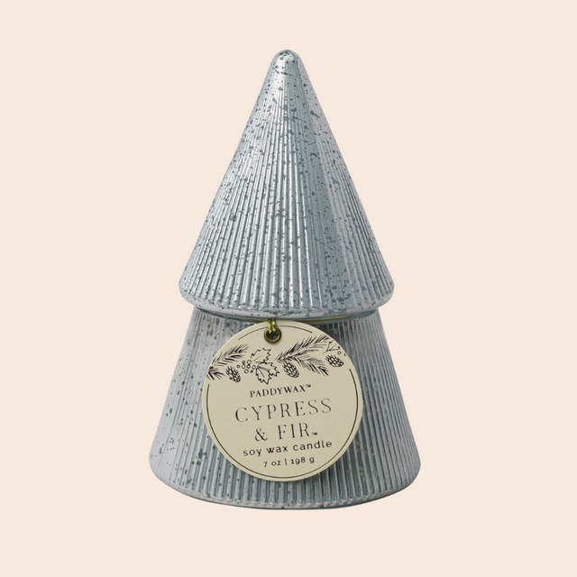 Metallic Silver Stacked Tree Candle