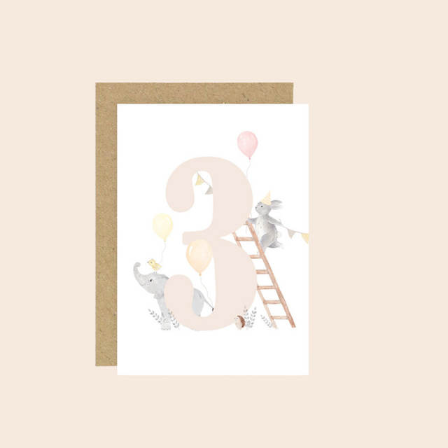 Age 3 Animals Birthday Card