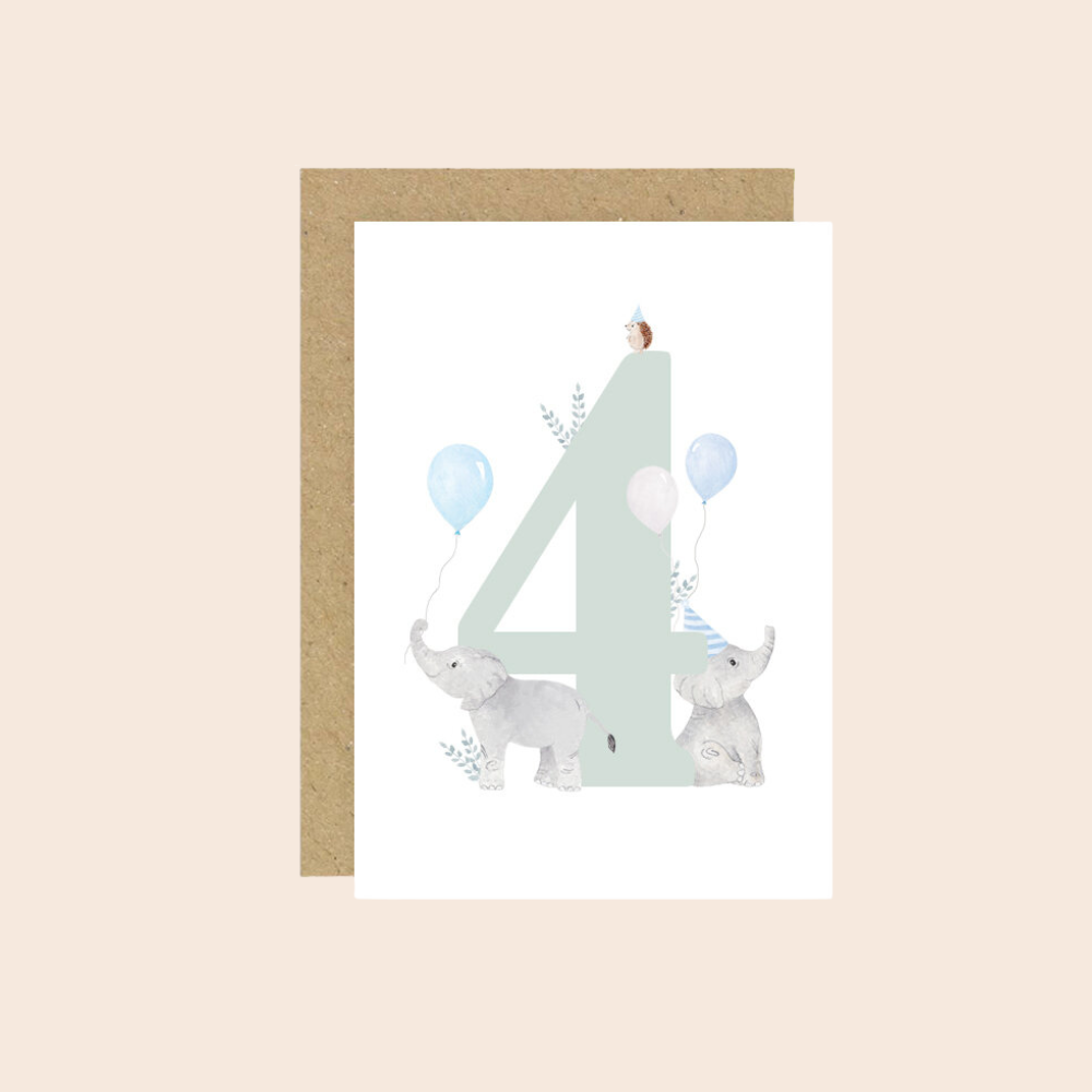 Age 4 Elephants Birthday Card
