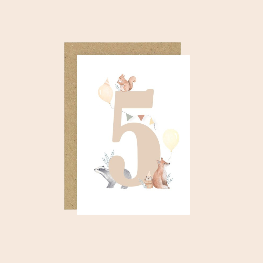 Age 5 Woodland Birthday Card