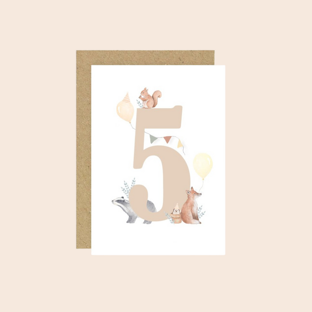 Age 5 Woodland Birthday Card