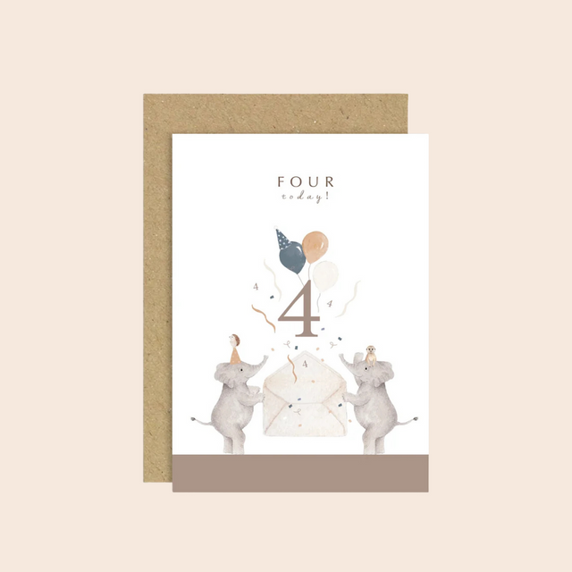 Age 4 Birthday Elephants Card