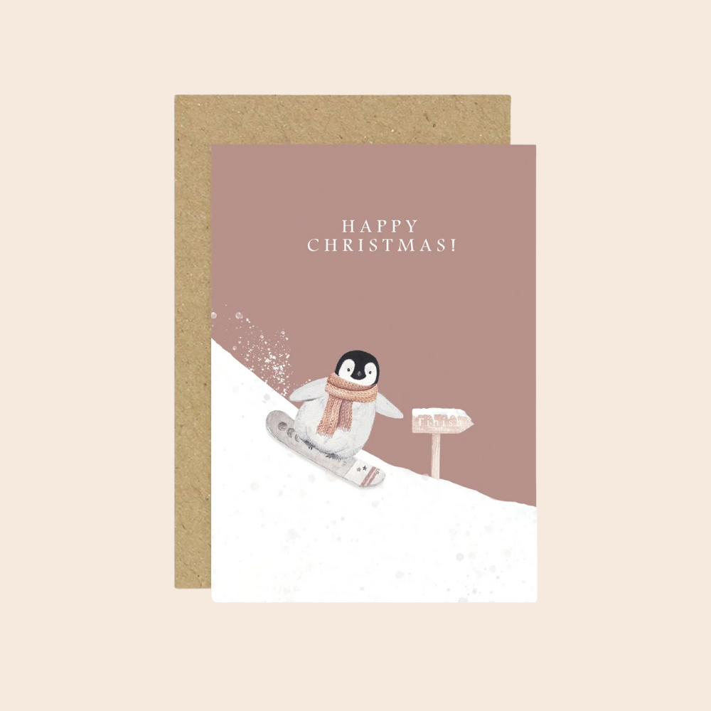 Snowboarding Penguin Card