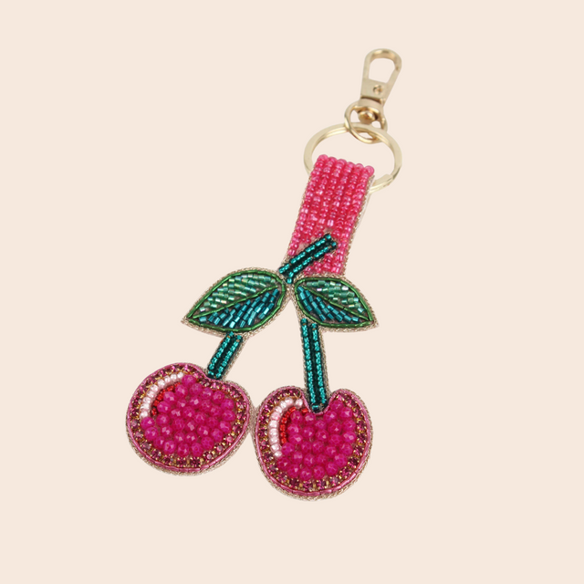 Beaded Cherry Keyring