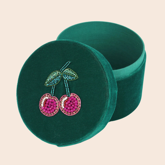 Green Cherry Round Jewellery Box