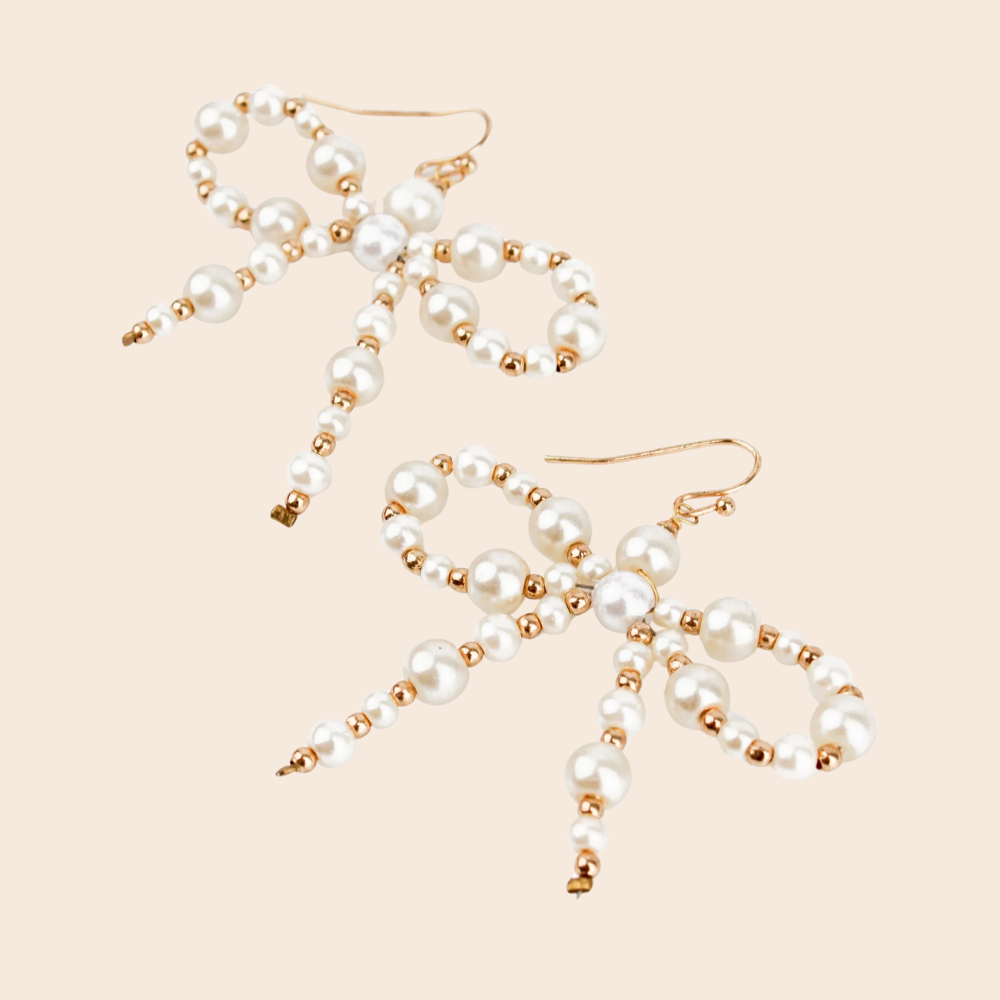 Pearl Bow Beaded Earrings