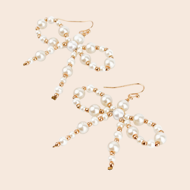 Pearl Bow Beaded Earrings