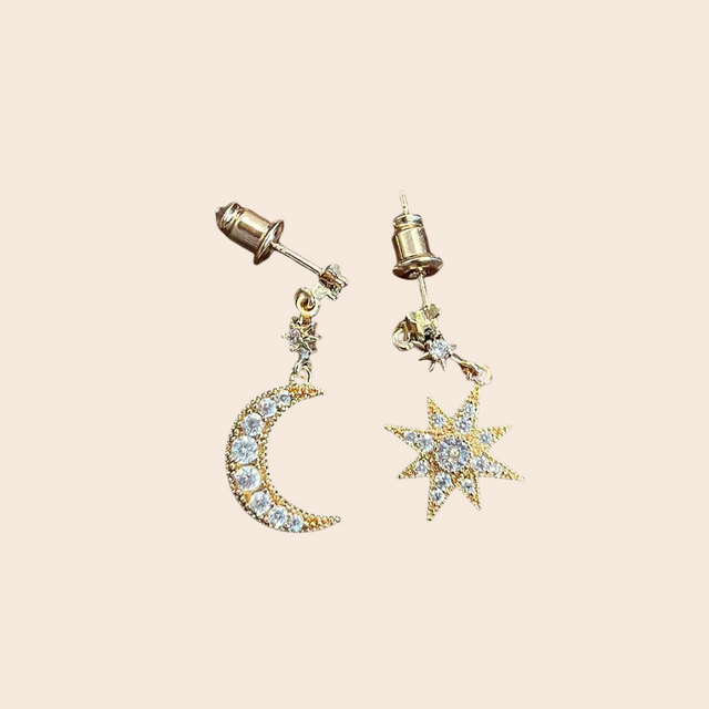 Star & Moon Gold Drop Earrings