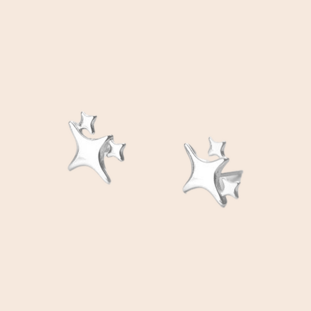 Sparkle Star Trio Silver Earrings