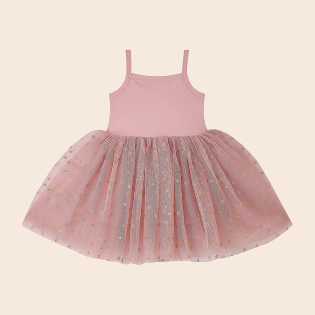Vintage Pink & Gold Glitter Star Ballet Dress