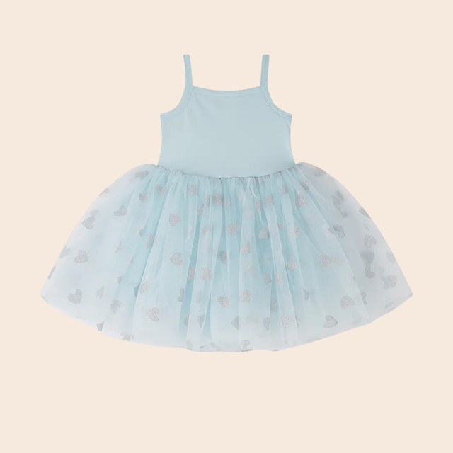 Sky Blue & Silver Glitter Heart Ballet Dress