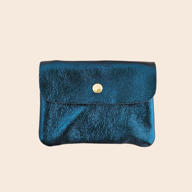 Petrol Blue Metallic Leather Purse