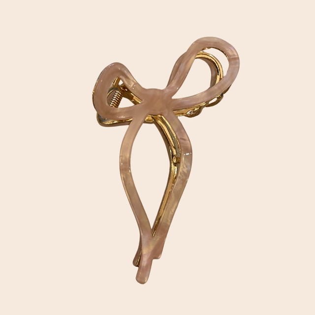 Pink & Gold Ribbon Bow Claw Clip