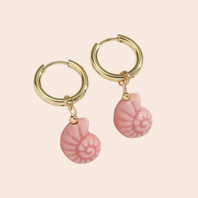 Ceramic Pink Ammonite Pendant Earrings