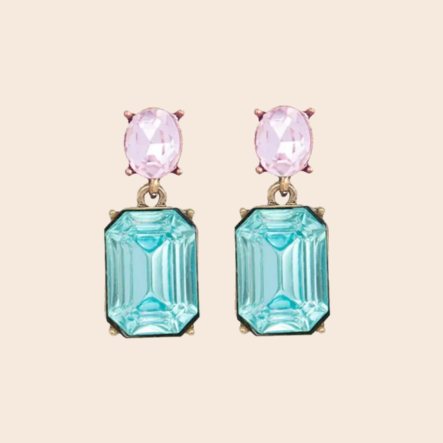 Twin Gem Sky Blue Baby Pink Earrings