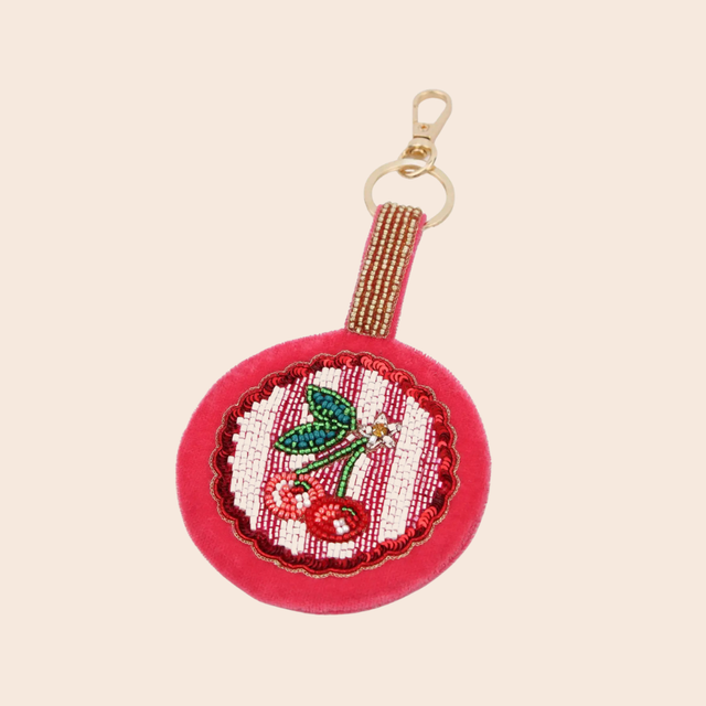 Beaded Round Cherry Bag Charm
