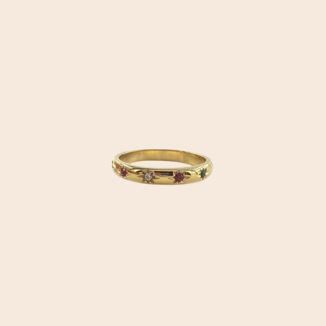 Engraved Star Gold Band Ring