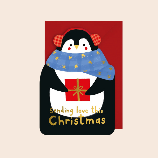 Penguin in Scarf Cut Out Card