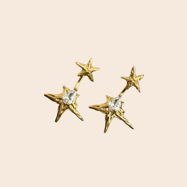 Molten Star Front & Back Gold Earring