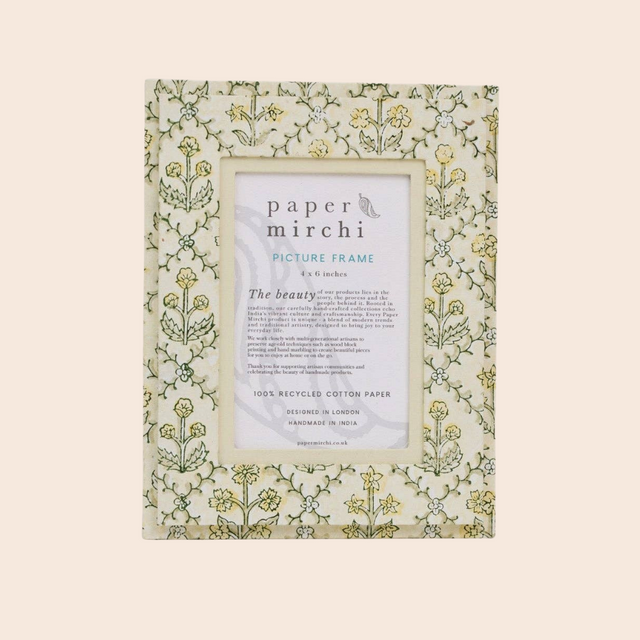 Floral Lattice Buttercream Block Printed Picture Frame (4x6)