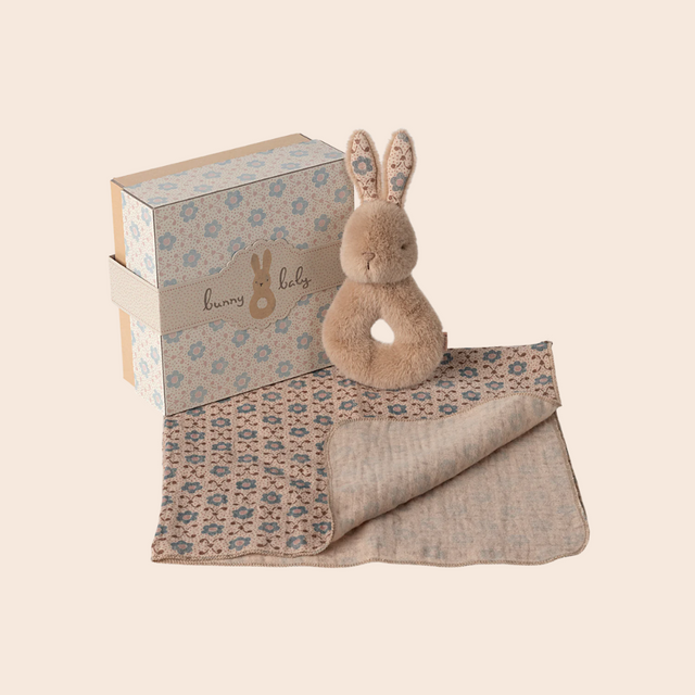 Cream Peach Rabbit Rattle Set