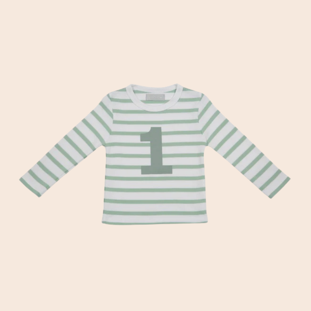 Seafoam & White Breton Stripe Number T Shirt