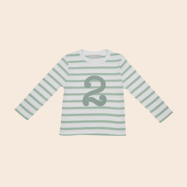 Seafoam & White Breton Stripe Number T Shirt