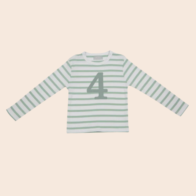 Seafoam & White Breton Stripe Number T Shirt