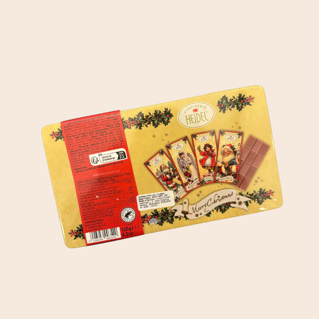 Vintage Christmas Tin with 4 Chocolate Bars