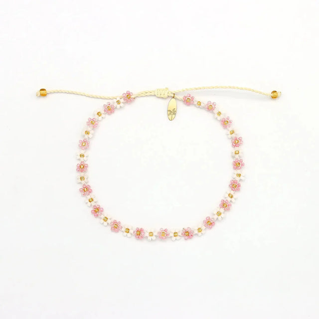 Pink Beaded Daisy Bracelet
