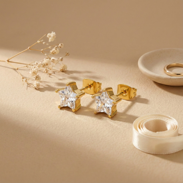 Cubic Zirconia Star Studs