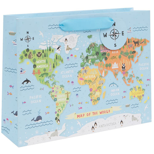 Large Around The World Map Gift Bag