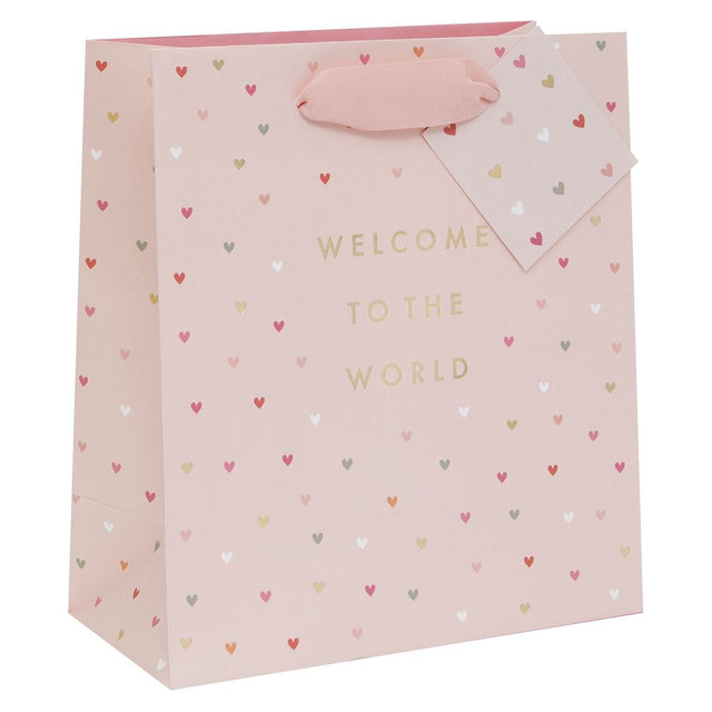 Large Welcome Little One Pink Gift Bag